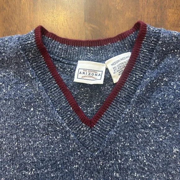 Arizona Jean Company V-Neck Sweater Vest - Blue and Burgundy - Picture 3 of 6